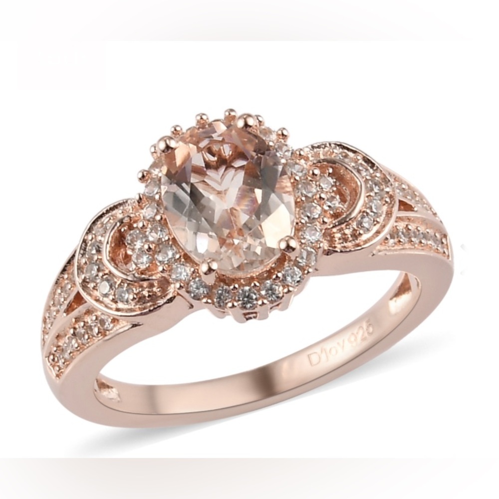 Marropino Morganite, White Zircon, Vermeil Rose Gold Over Sterling Silv. Ring